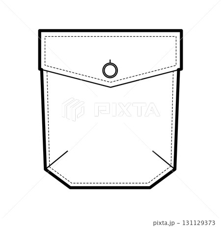 Angled Jeans Top-stitched Patch Pocket technical fashion illustration. Flat apparel template front view. Women, 131129373