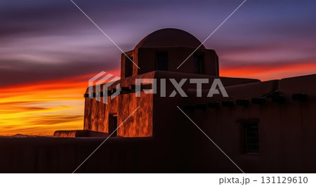 Silhouette of a Dome Building at Sunset - Ai Generated 131129610