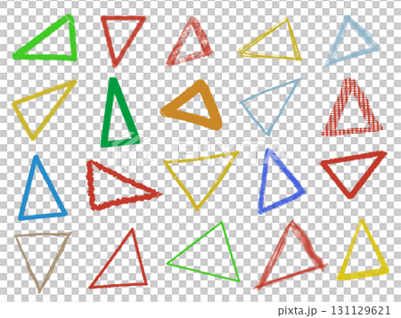 Colorful triangle icons hand drawn set Colorful triangle icons hand drawn set 131129621