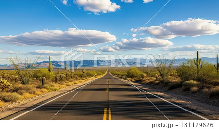 Endless Desert Road Under a Blue Sky - Generative Ai Endless Desert Road Under a Blue Sky - Generative Ai 131129626