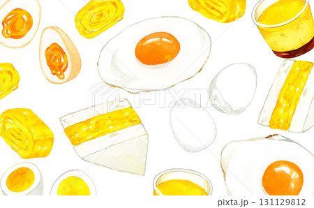 卵料理の背景　手描き水彩イラスト素材 131129812