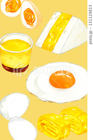 卵料理の背景　手描き水彩イラスト素材 131129813
