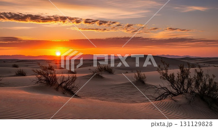 Serene Sunset Over Desert Dunes Ai Generated 131129828