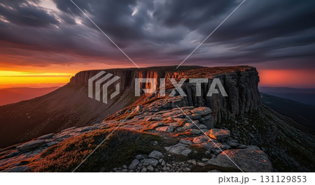 Dramatic Mountain Landscape at Sunset - Generative Ai 131129853