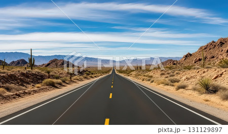 Endless Desert Road Under Blue Sky - Generative Ai 131129897