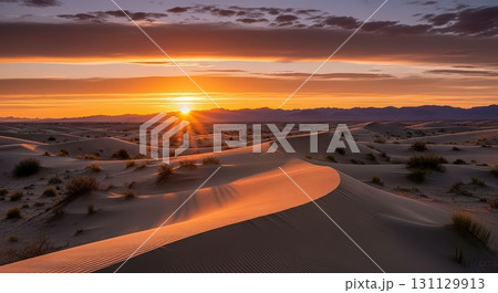 Stunning Sunset Over Desert Sand Dunes Ai Generated 131129913