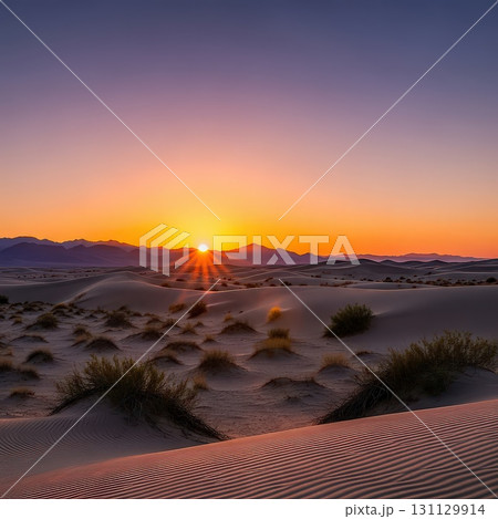 Desert Sunset With Rolling Sand Dunes Ai Generated 131129914