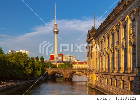 Bode Museum and Berlin TV Tower in Berlin Germany at sunset 131131122