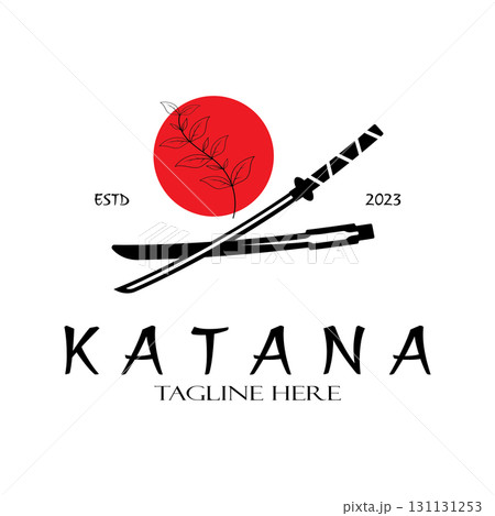 simple katana samurai sword logo design template vector, 131131253