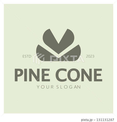abstract simple pinecone logo design,for business,badge,emblem,pine plantation,pine wood industry,yoga,spa,vector 131131287
