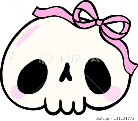 Cute Skull With Pink Bow Illustration 131131772