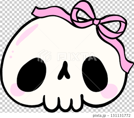 Cute Skull With Pink Bow Illustration 131131772