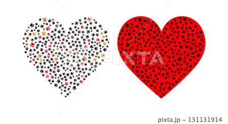Heart shaped design of animal paw prints in vibrant colors perfect for animal lovers. Heart shaped design of animal paw prints in vibrant colors perfect for animal lovers. 131131914