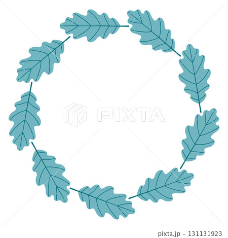 Autumn leaves circle frame. Round border made of fall leaves. The leaves are arranged in a circle. Vector flat isolated on white background. 131131923