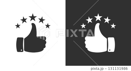 Hand Thumb Up with Stars Rating Icon Positive Feedback. 131131986