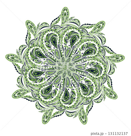 流れるような緑の渦巻き模様の華やかなペイズリーモチーフデザイン 131132137