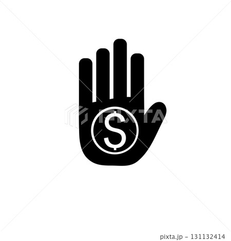 Hand Reaching for Money Icon. Care Money logo icon for finance. 131132414