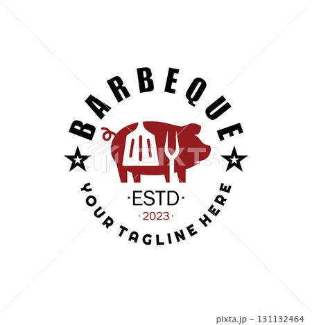 Simple Barbecue Vintage hot grill, with crossed flames and spatula. Logo for restaurant, badge, cafe and bar.vector Simple Barbecue Vintage hot grill, with crossed flames and spatula. Logo for restaurant, badge, cafe and bar.vector 131132464