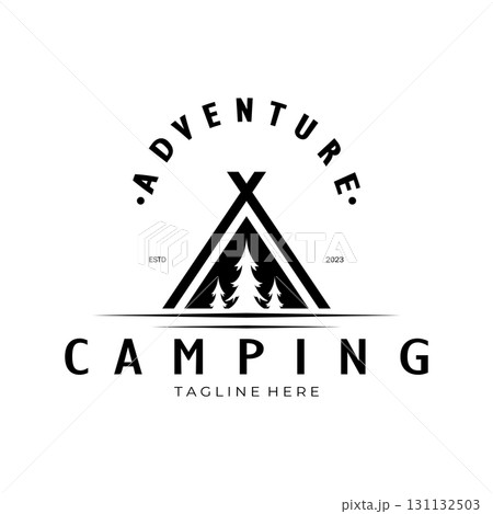 vintage and retro tent logo, camping. With tent, tree and bonfire sign. adventurers, scouts, climbers, camping equipment center vintage and retro tent logo, camping. With tent, tree and bonfire sign. adventurers, scouts, climbers, camping equipment center 131132503