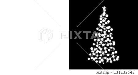 左が透明で右が黒背景の白く光るクリスマスツリー 131132545