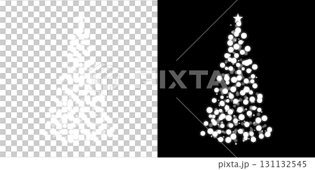 左が透明で右が黒背景の白く光るクリスマスツリー 131132545