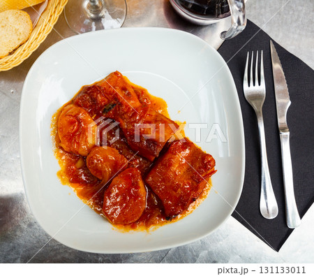 Homemade spicy pork meat braised in gravy with potato Homemade spicy pork meat braised in gravy with potato 131133011