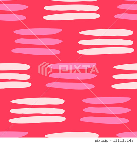 Playful seamless pattern with pink and white paint stroke textures on a vivid background. Perfect for fabric, wallpaper, wrapping, packaging, stationery, digital design, and fun creative projects. 131133148
