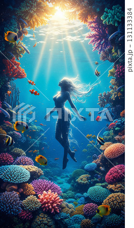 太陽光に照らされる幻想的な人魚 太陽光に照らされる幻想的な人魚 131133384