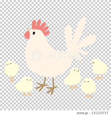 A cute vector illustration of chicks playing freely around a chicken A cute vector illustration of chicks playing freely around a chicken 131133717