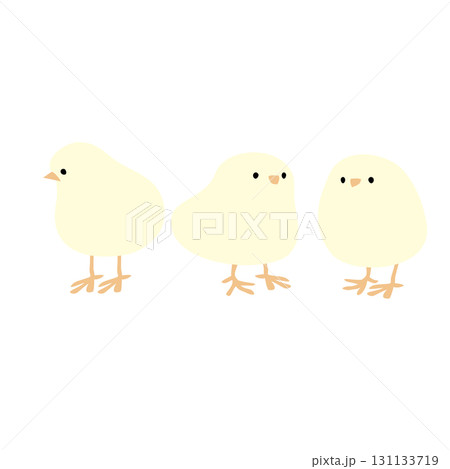 かわいいひよこ3羽のベクターイラスト かわいいひよこ3羽のベクターイラスト 131133719