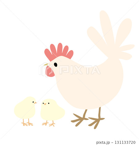鶏とひよこが会話をしているようなかわいいベクターイラスト 131133720