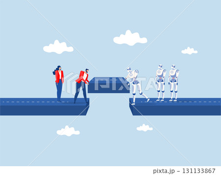 Teamwork,businessman with robot help building the bridge to connect the way ,Build business bridge connect path together, solution or teamwork idea, cooperation to success together concept Teamwork,businessman with robot help building the bridge to connect the way ,Build business bridge connect path together, solution or teamwork idea, cooperation to success together concept 131133867