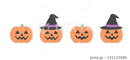 ハロウィーン　ジャックオランタンのシンプルな手書き風イラスト　ハロウィン,かぼちゃ,10月,素材, 131133880