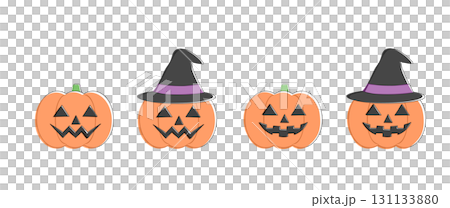 ハロウィーン　ジャックオランタンのシンプルな手書き風イラスト　ハロウィン,かぼちゃ,10月,素材, 131133880
