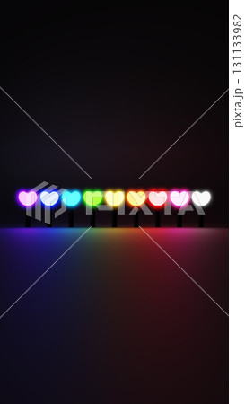 黒背景にハートのカラフルなペンライト。3D（縦長） 131133982