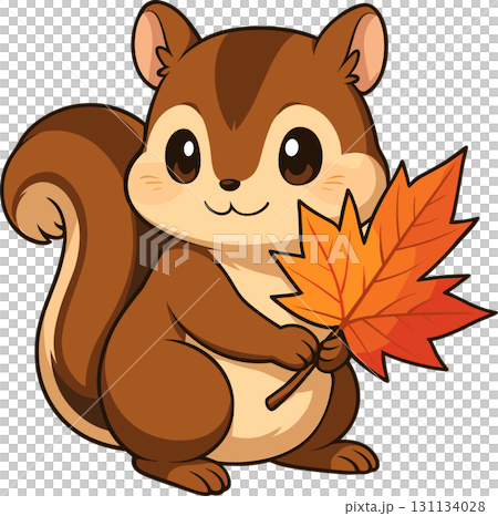 一隻松鼠叼著秋葉的插圖 131134028