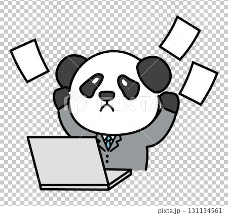 仕事がお手上げ状態のパンダの会社員 131134561