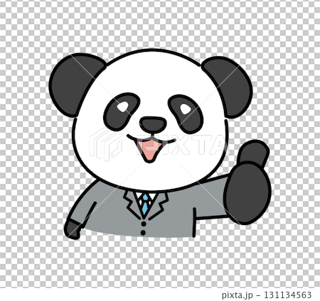 笑顔でいいねのポーズをするパンダの会社員 笑顔でいいねのポーズをするパンダの会社員 131134563
