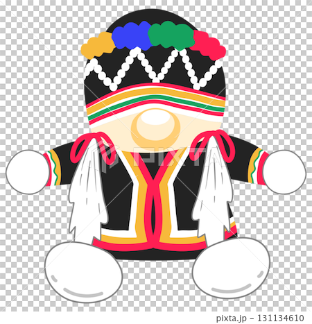 A cute gnome cartoon in traditional costumes of Thailand's hill tribes 131134610