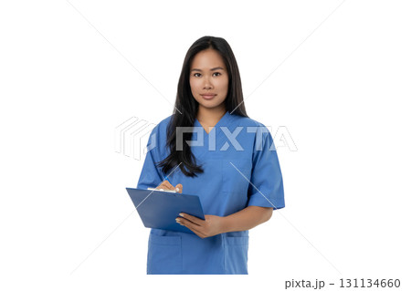 Health worker with clipboard for patient, isolated on white, PNG Health worker with clipboard for patient, isolated on white, PNG 131134660
