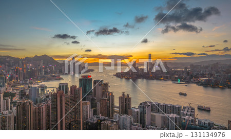 Aug 1 2025 Twilight Over Victoria Harbour Hong Kong City Skyline 131134976