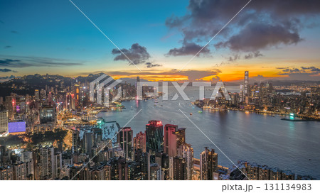 Aug 1 2025 twilight Glow Over Hong Kong Victoria Harbour Skyline 131134983