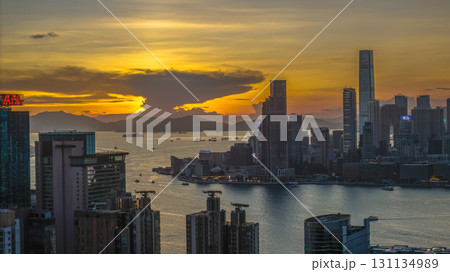 Aug 1 2025 Scenic Golden Hour View of Victoria Harbour Skyline 131134989