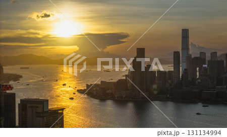 Aug 1 2025 Beautiful Sunset Scene of Hong Kong Urban Skyline 131134994