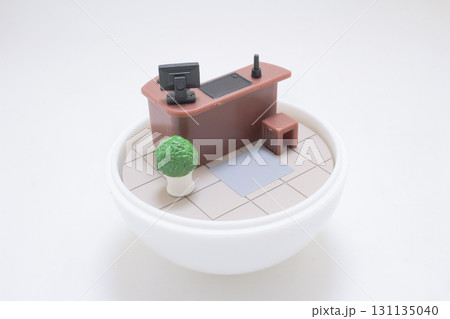 Miniature Office Desk Scene With Computer, Chair, And Tree 131135040