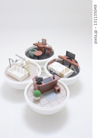 Miniature Room Scenes In Bowls Showcasing Home Office Bedroom Living Room And Bathroom Decor Miniature Room Scenes In Bowls Showcasing Home Office Bedroom Living Room And Bathroom Decor 131135049