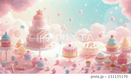 カラフルな誕生日ケーキのイラスト カラフルな誕生日ケーキのイラスト 131135170