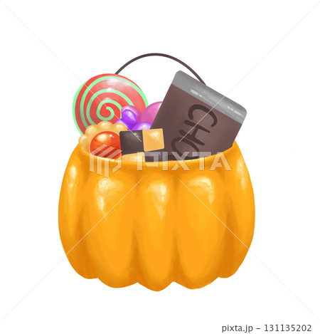 お菓子が入ったハロウィンのカボチャ 131135202