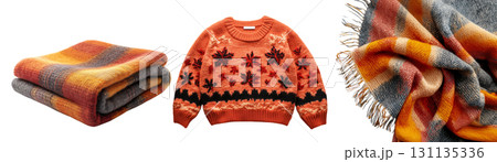 Knitted sweater with vibrant blankets, created with AI, PNG 131135336