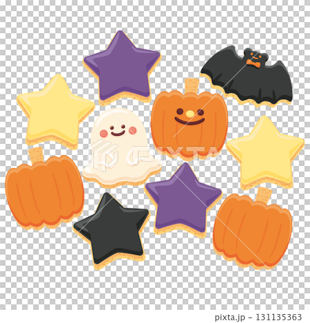 ハロウィーン用のアイシングクッキーのベクターイラストセット 131135363